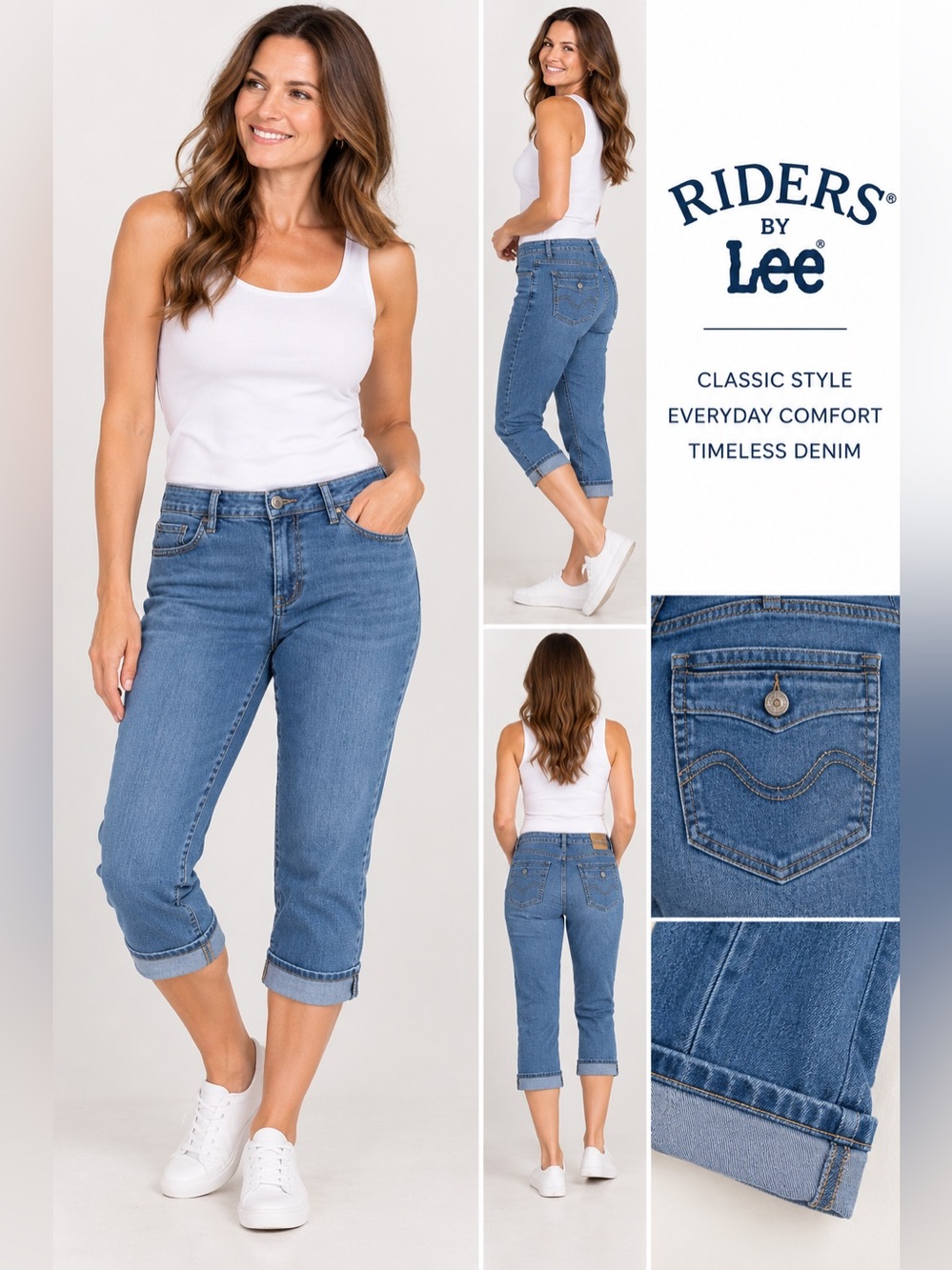 Riders by Lee Women’s Size 12 Blue Denim Capri Pants – Cuffed